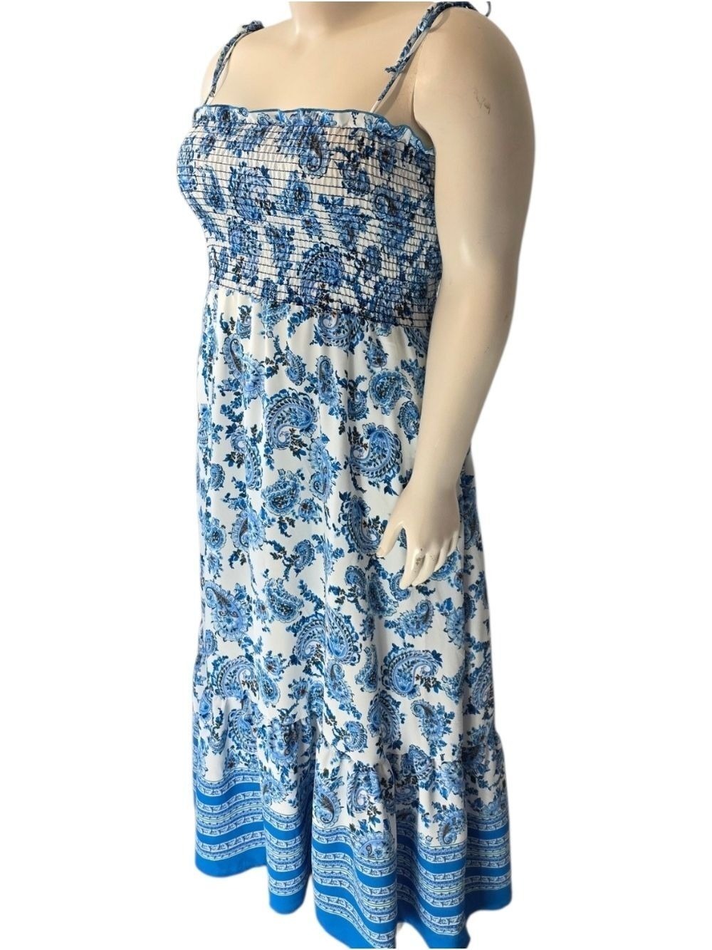 Haptics 2XL Blue Paisley Smocked Maxi Dress NWT Pockets - Picture 3 of 9